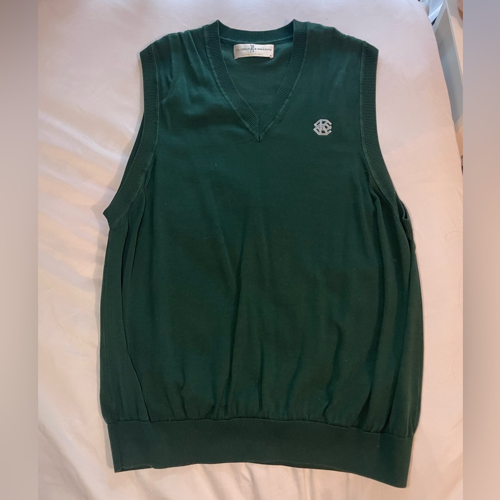 Fairway & Greene 100% Pima Cotten Sleeveless V-Neck Sweater Vest L Dark Green